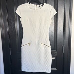 B Darlin White Mini Dress with Gold Zipper Details